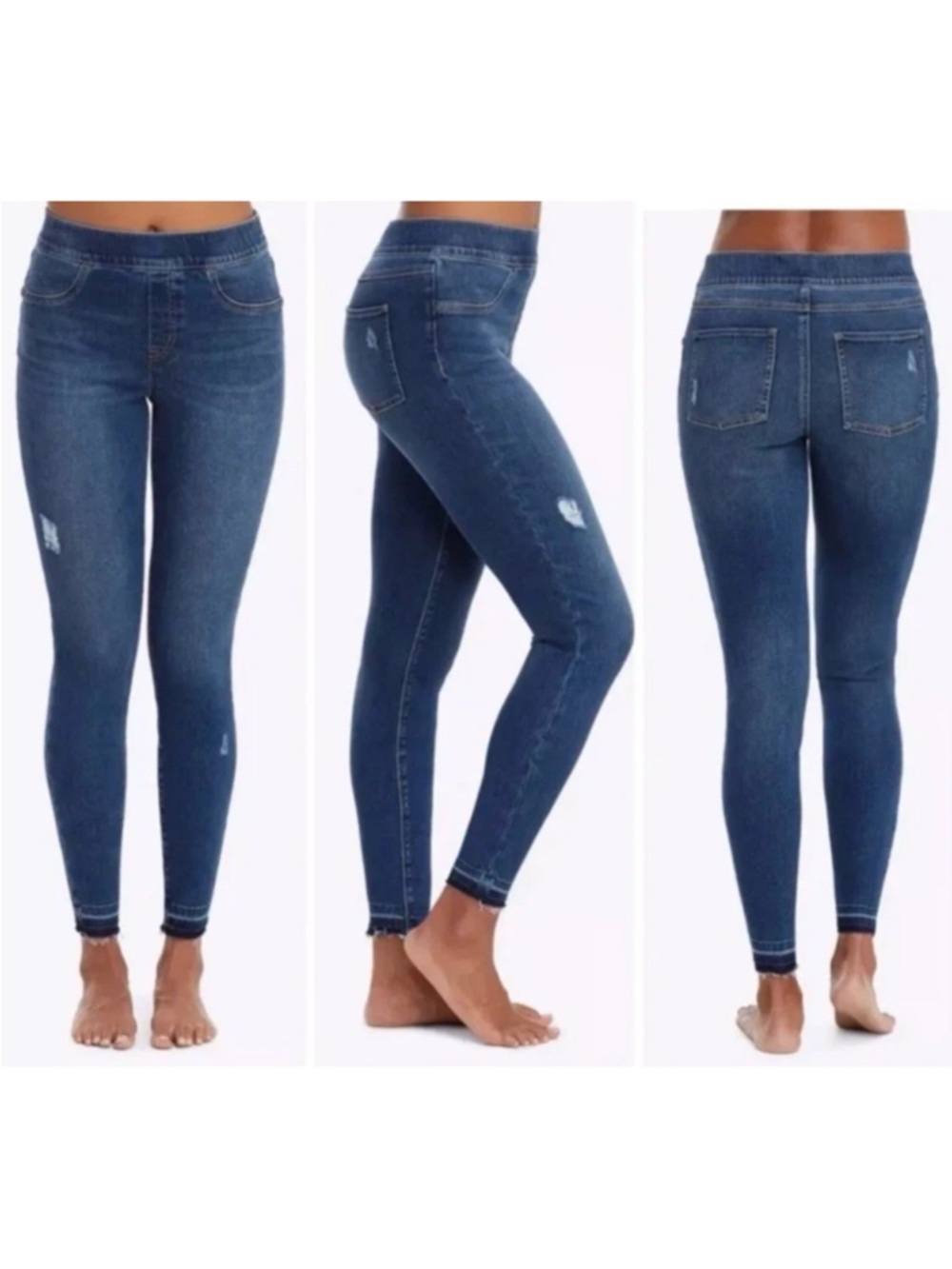 Spanx Distressed Ankle Skinny Jeans-Medium Wash-Size M-Pull On/Elastic Waist